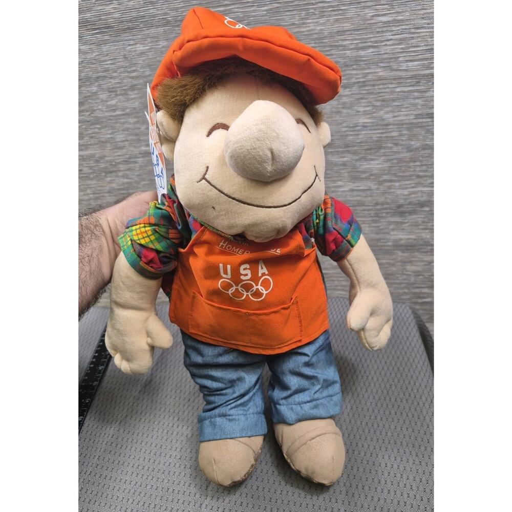 Home Depot 1996 Olympic Homer D Poe 18” Plush Doll Vintage Worker Orange NEW